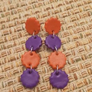 Clay Earrings. Stud backs. Orange and Purple